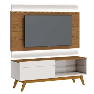 Rack com Painel Para TV 146cm 1 Gaveta Classic 1G 1.4 Com LED Imcal Freijo/Off White