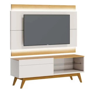 Rack com Painel Para TV 146cm 1 Gaveta Classic 1G 1.4 Com LED Imcal Off White/Naturale