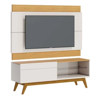 Rack com Painel Para TV 146cm 1 Gaveta Classic 1G 1.4 Off White/Naturale
