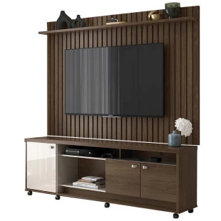 Rack com Painel Frisado 185cm Para TV 75 Dallas Lukaliam Imbuia/Off White