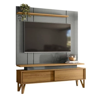 Rack Com Painel Para TV 65 Polegadas 1.6 Zacat EAX Móveis Cinza/Freijo