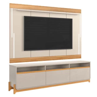 Rack Com Painel Para TV 75 Polegadas 213cm Lion Lukaliam Off White/Freijo