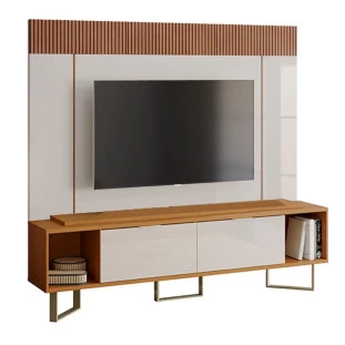 Rack Com Painel Para TV 75 Polegadas Sagary 2.1 EAX Móveis Tauari/Off White