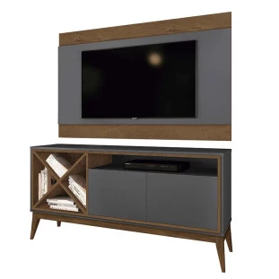 Rack Com Painel Para TV 55 Pol Merlot 135 EDN Grafite/Naturale
