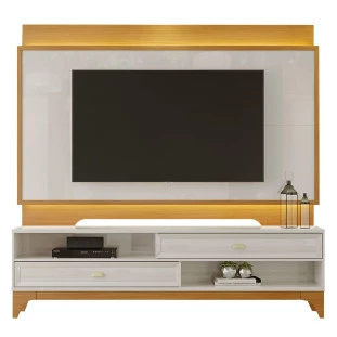 Rack com Painel Para TV 75 Polegadas 2.1 Koly EAX Móveis Off White/Tauari/Off White