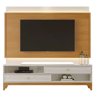 Rack com Painel Para TV 75 Polegadas 2.1 Koly EAX Móveis Off White/Tauari