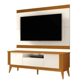 Rack Com Painel Ripado Para TV 75 Pol Brunt 1.8 EAX Móveis Cedro/Off White