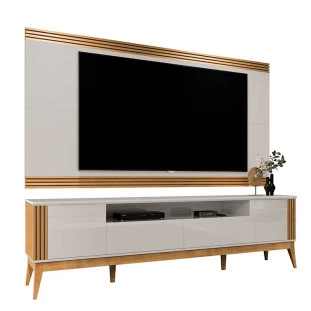 Rack Com Painel Ripado Para TV 75 Pol Brunt 2.2 EAX Móveis Fendi/Freijo