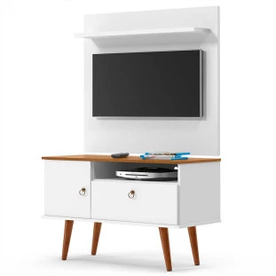 Rack com Painel Pequeno Para TV 32 Polegadas 90cm Yan Patrimar Branco/Cumaru