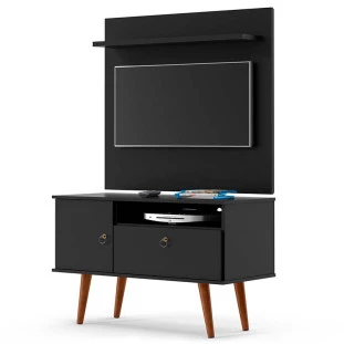 Rack com Painel Pequeno Para TV 32 Polegadas 90cm Yan Patrimar Preto