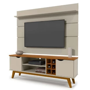 Rack com Painel Para TV 75 Polegadas 180cm Prism 1.8 Patrimar Off White/Cumaru