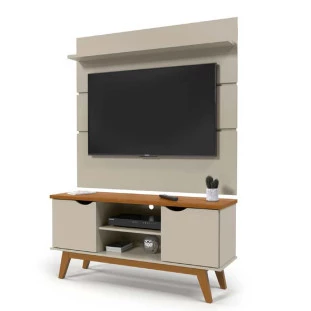 Rack com Painel Para TV 55 Polegadas 140cm Prism 1.4 Patrimar Off White/Cumaru