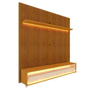 Rack Com Painel Ripado 3D TV 70 Polegadas 180cm Requinte Rodízios Gelius Naturale/Off White