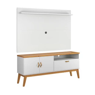 Rack com Painel Pequeno 136cm Quarto Sala Para TV 55 Sirius 1.4 Patrimar Branco Cinamomo/Branco