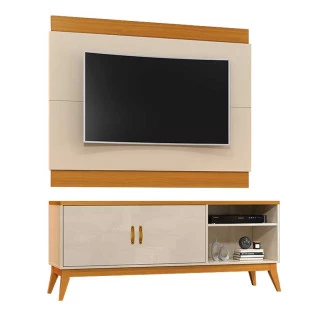 Rack Com Painel Para TV 60 Polegadas Star Legacy EDN Off White/Cedro