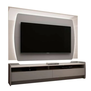 Rack com Painel TV 65 Polegadas Sublime 1.8 Com LED Gelius Cinza/Off White