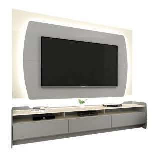 Rack com Painel TV 70 Polegadas Sublime 2.2 Com Led Gelius Cinza/Off White