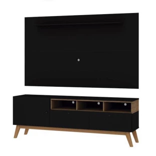 Rack Com Painel TV até 65 Texas 1.8 Gelius Preto/Madeirado
