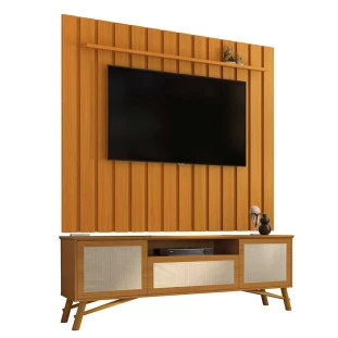 Rack Com Painel Ripado Para TV 75 Polegadas 180cm Darin Brise 1.8 EDN Cedro
