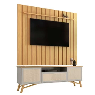 Rack Com Painel Ripado Para TV 75 Polegadas 180cm Darin Brise 1.8 EDN Freijo/Fendi
