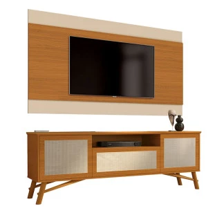 Rack Com Painel 1.8 Com Rattan TV 58 Pol Dante EAX Móveis Cedro