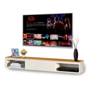 Rack Suspenso Sala Wand 1.35 Off White/Cedro EAX Móveis