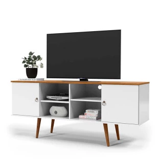Rack Retrô Para TV 65 Polegadas 160cm Estrela Patrimar Branco/Cumaru
