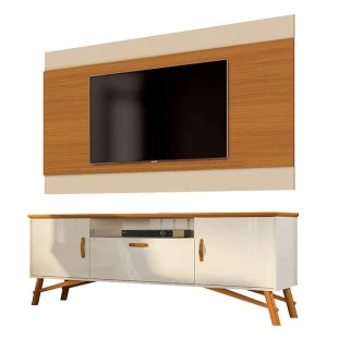 Rack Com Painel Para TV 58 Pol Soggiorno EAX Móveis Off White/Cedro