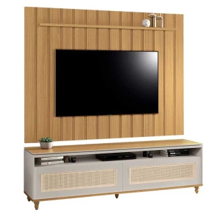 Rack Com Painel Ripado 180cm Para TV 75 Polegadas Hannover Brise 1.8 EDN Freijo/Fendi