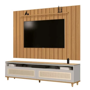Rack Com Painel Ripado 218cm Para TV 75 Polegadas Hannover Brise 2.2 EDN Freijo/Fendi