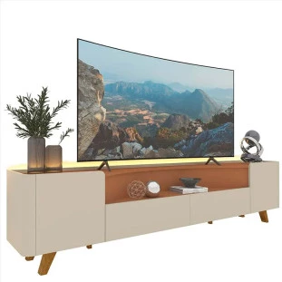 Rack Para TV Até 85 Polegadas Com LED 230cm Pés Madeira Infinity Gelius Off White/Terracota