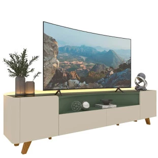 Rack Para TV Até 85 Polegadas Com LED 230cm Pés Madeira Infinity Gelius Off White/Verde Floresta
