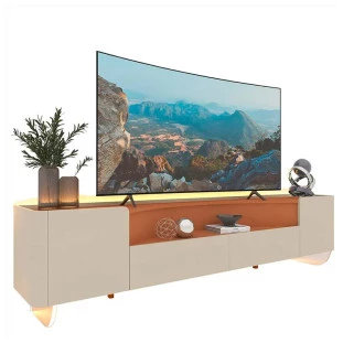 Rack Para TV Até 85 Polegadas Com LED 230cm Pés de Vidro Infinity Gelius Off White/Terracota