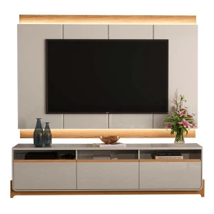 Rack Lion com Painel Marrocos TV 75 Polegadas Lukaliam Freijo/Off White