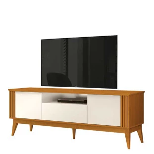 Rack Para Sala Ripado 1.8 Para TV 75 Pol Brunt EAX Móveis Cedro/Off White