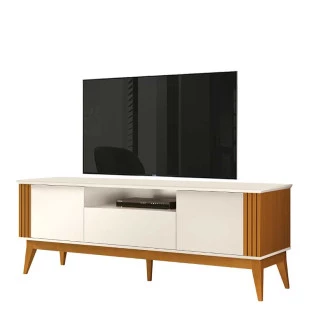 Rack Para Sala Ripado 1.8 Para TV 75 Pol Brunt EAX Móveis Off White/Cedro