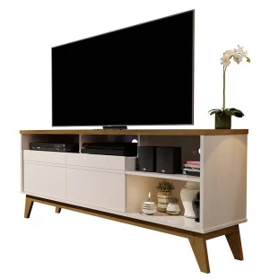 Rack Bancada Para TV Até 50 Pol Nevada 1.36 Lukaliam Off White/Canela
