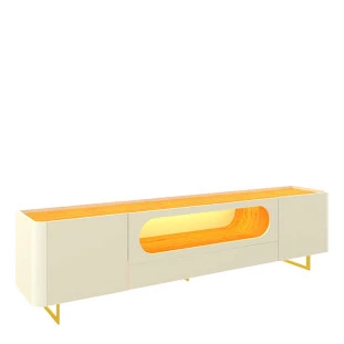 Rack Com LED Pra TV 75 Polegadas Design Exclusivo 210cm Nobre Pés de Ferro Gelius Off White