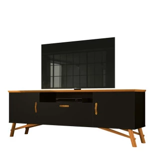 Rack Retro 180cm Para Sala TV 75 Polegadas Soggiorno EAX Móveis Preto/Cedro