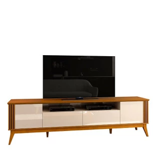 Rack Para Sala Ripado 220cm Para TV 75 Polegadas Brunt EAX Móveis Cedro/Off White