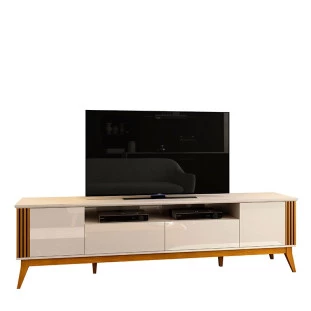 Rack Para Sala Ripado 220cm Para TV 75 Polegadas Brunt EAX Móveis Off White/Cedro