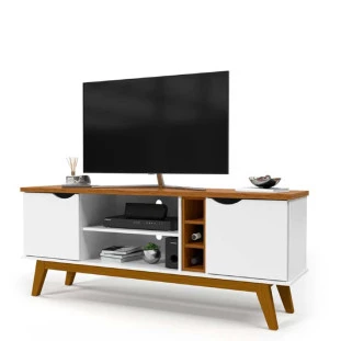 Rack Para TV Sala 65 Polegadas 160cm Prism 1.6 Patrimar Branco/Cumaru