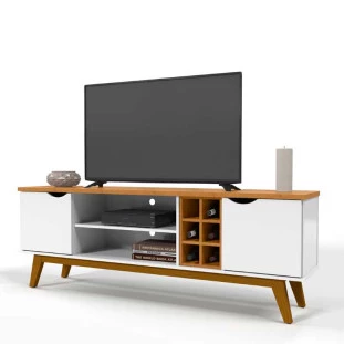Rack Para TV Sala 75 Polegadas 180cm Prism 1.8 Patrimar Branco/Cinamomo