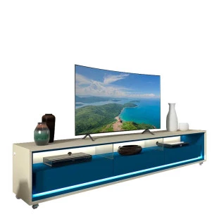 Rack Com LED Pra TV 75 Polegadas 212cm Requinte Rodízios Gelius Off White/Azul
