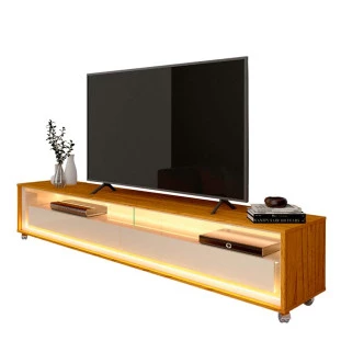 Rack Com LED Pra TV 65 Polegadas 172cm Requinte Com Rodízios Gelius Naturale/Off White