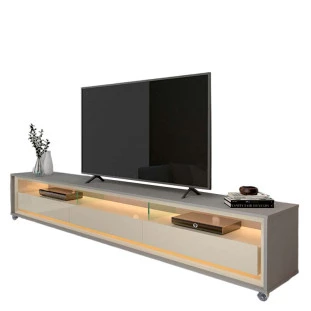 Rack Com LED Pra TV 75 Polegadas 212cm Requinte Rodízios Gelius Cinza/Off White