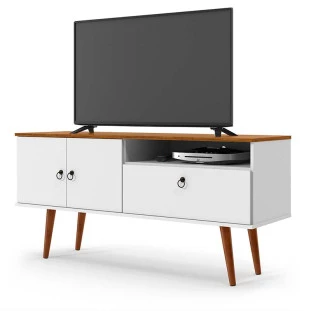 Rack Retrô Para TV 46 Polegadas 137cm Topázio Patrimar Branco/Cumaru