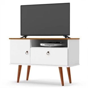 Rack Pequeno Retrô TV 32 Polegadas 90cm Yan Patrimar Branco/Cumaru