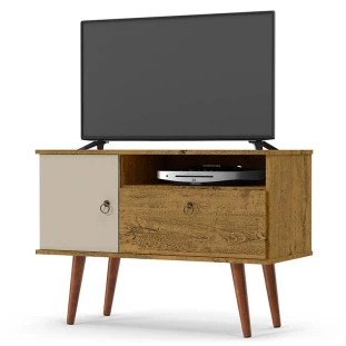 Rack Pequeno Retrô TV 32 Polegadas 90cm Yan Patrimar Nature/Off White