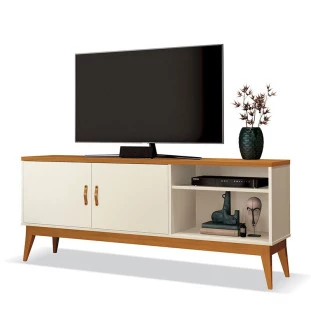 Rack Sala Estar 160cm TV 60 Polegadas Gara EAX Móveis Off White/Cedro